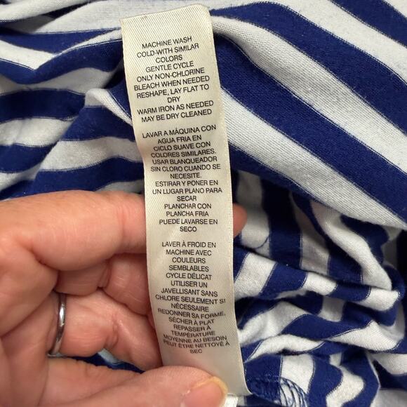 Chico’s 3 (XL) Women’s Blue White Striped Top 3/4 Sleeve Layered Asymmetrical - Picture 7 of 7